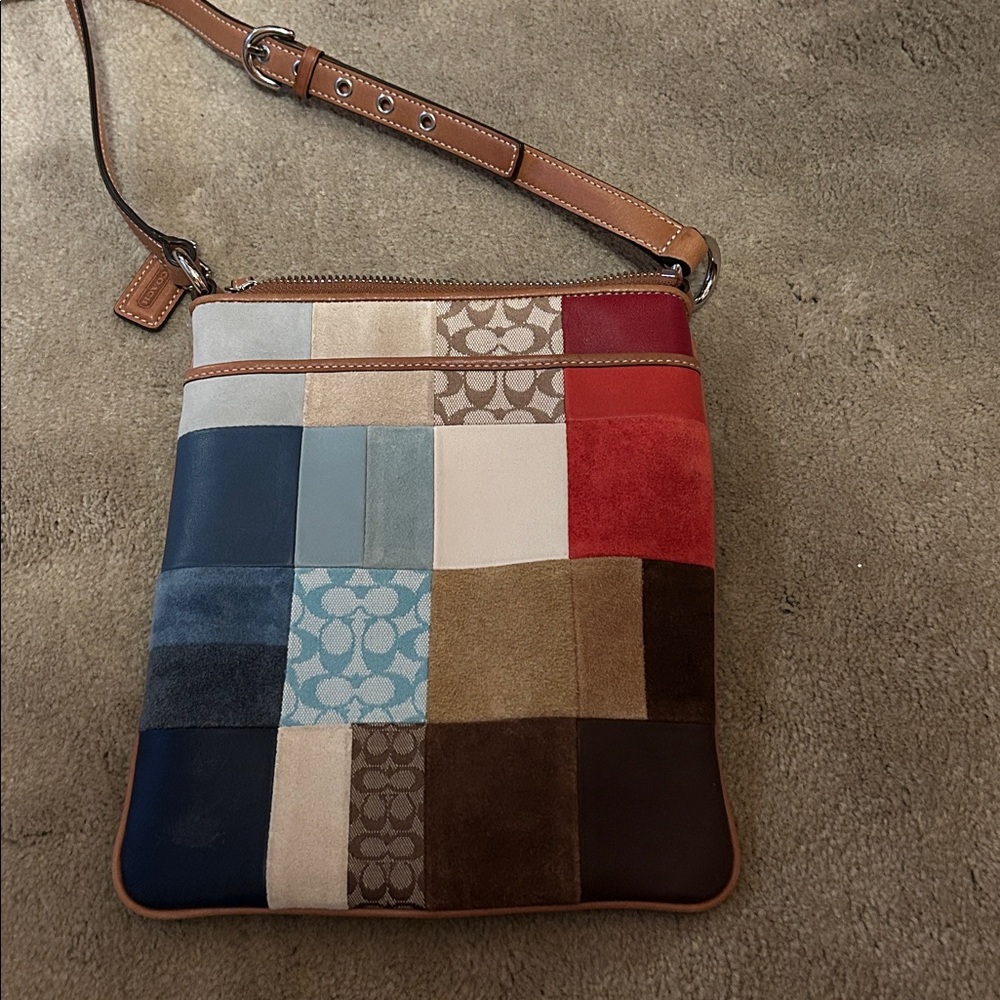 Coach Patchwork Crossbody Bag in Red, Blue, Brown & Tan - Picture 2 of 4